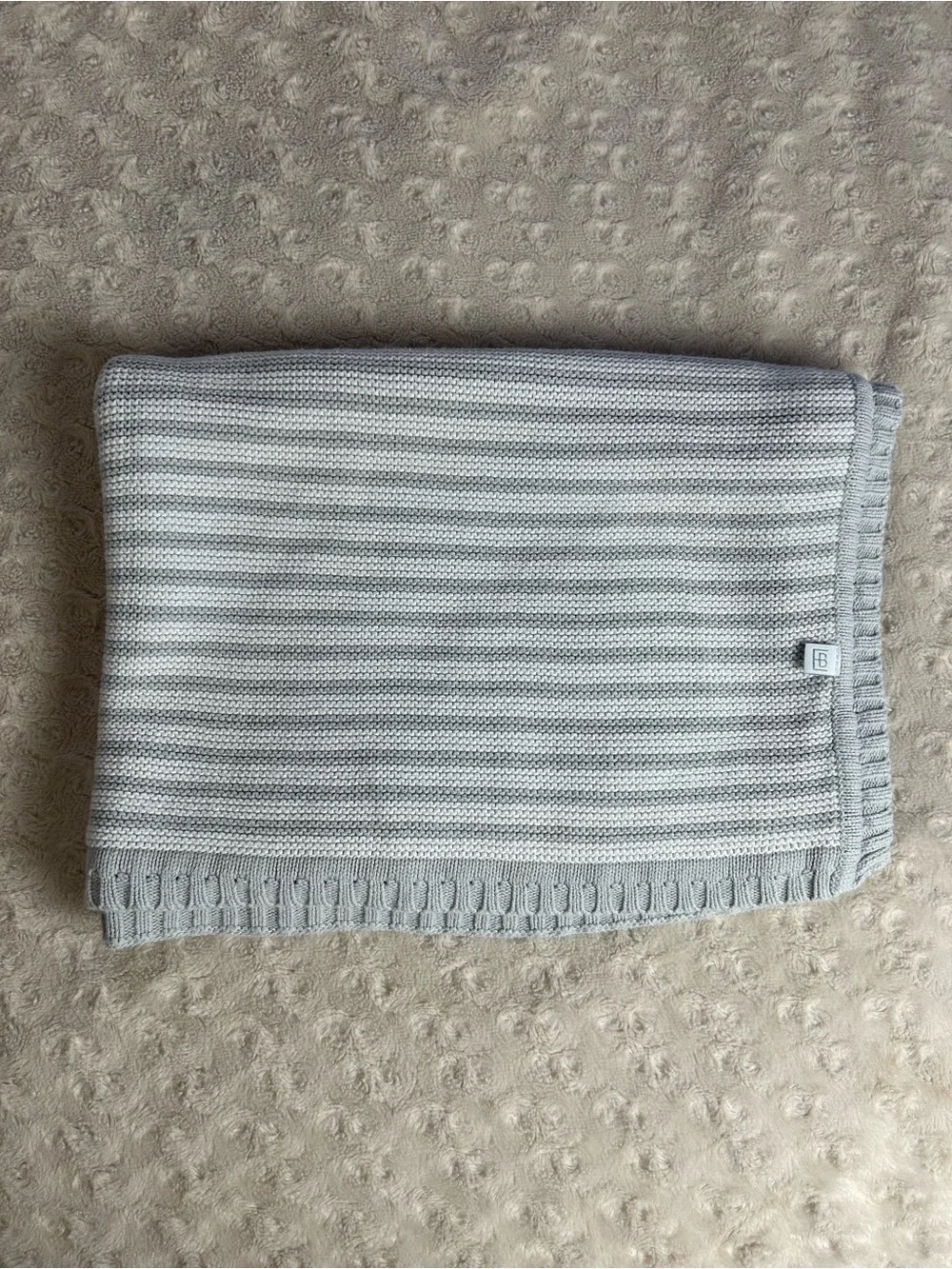 Elegant Baby Gray White Stripes Blanket Sweater Knit Cotton Style 89416
